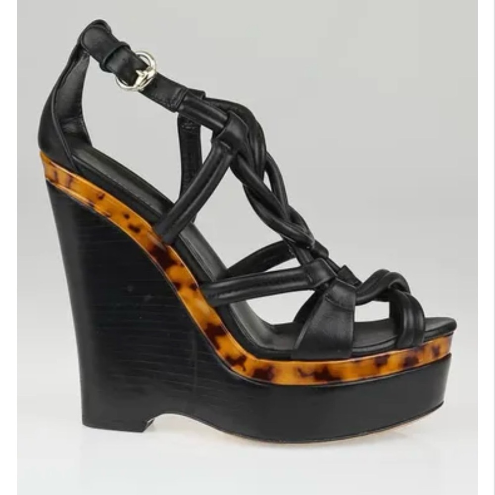 Gucci black leather Kotao Tortoise Wedge